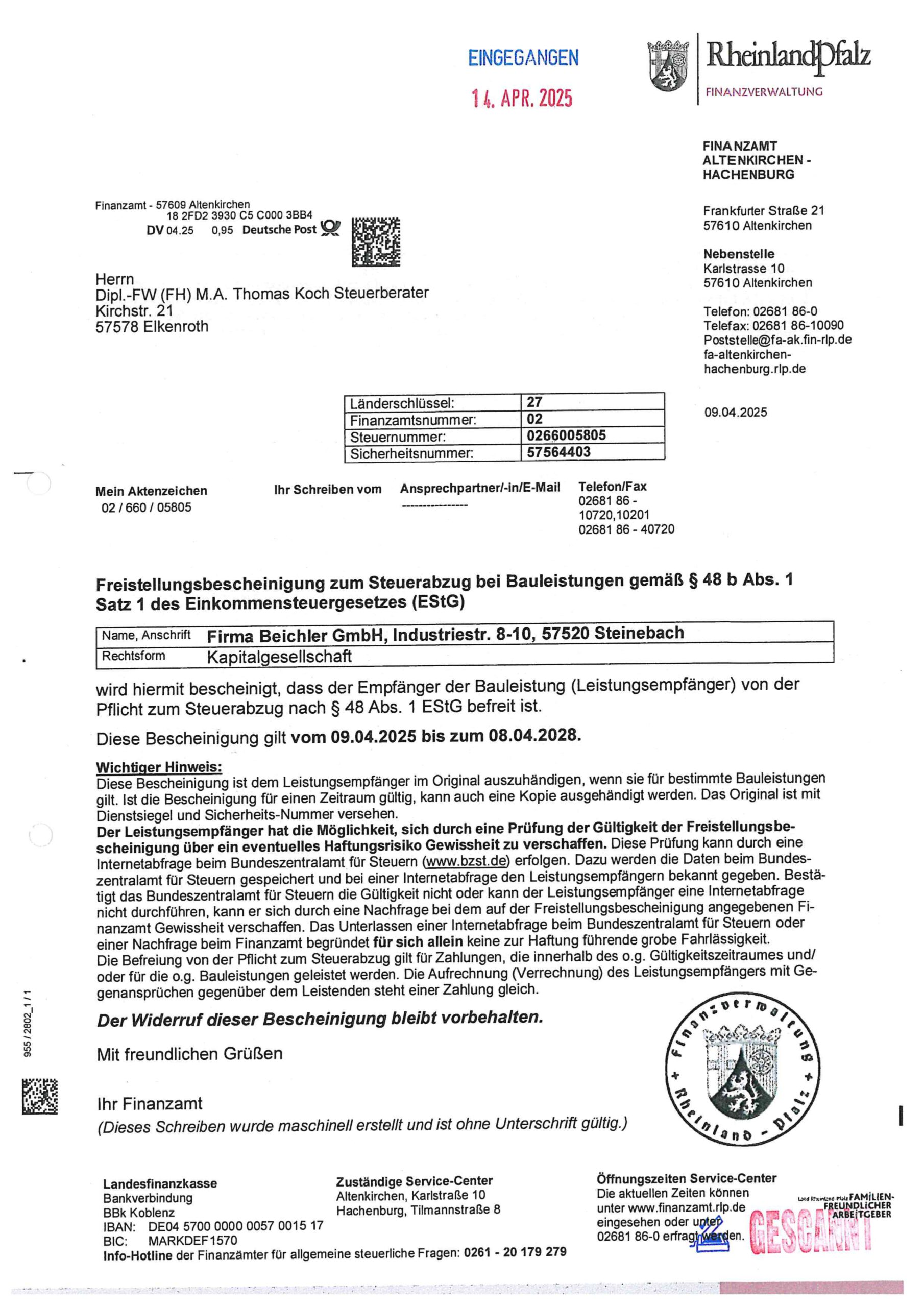 Freistellungsbescheinigung